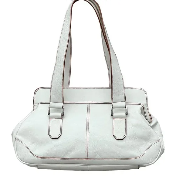 FRANCO SARTO Genuine Textured Leather Off White Satchel Handbag - Picture 7 of 16